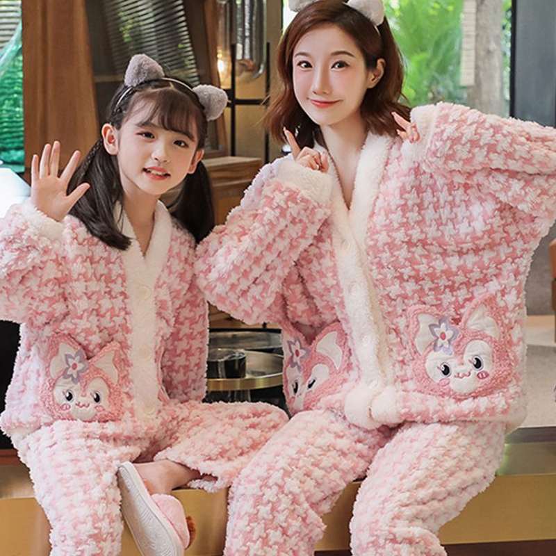 Girls Pajamas Coral Velvet Thickened Parent-child Mother And Daughter Clothes Set — foto 6