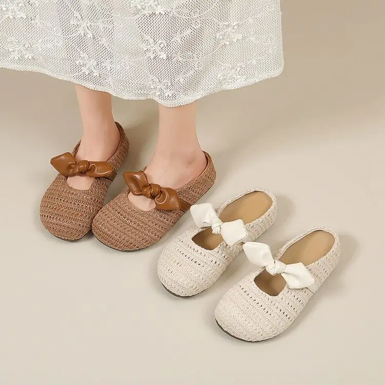 French Woven Hollow Toe Slippers