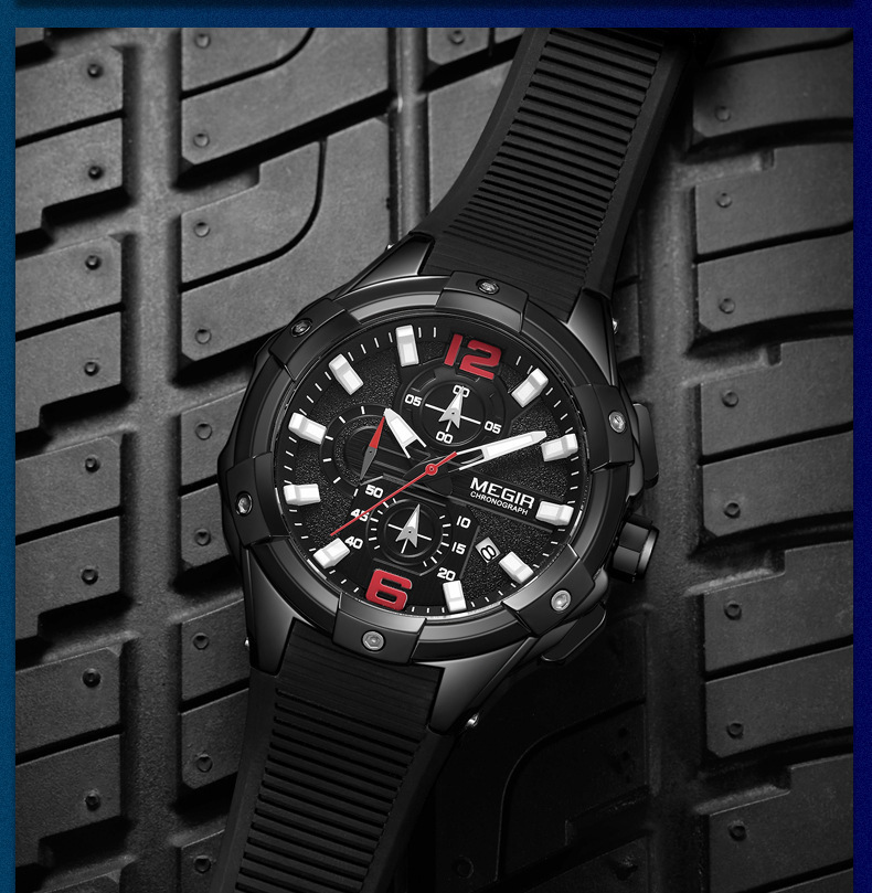 Large Dial Multi-function Calendar Waterproof Silicone Sports Watch