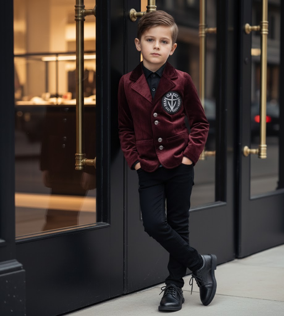 Boy Formal Suit Birthday Party Jacket Velvet Blazer Wine Red 3-7y Slim Fit — foto 10