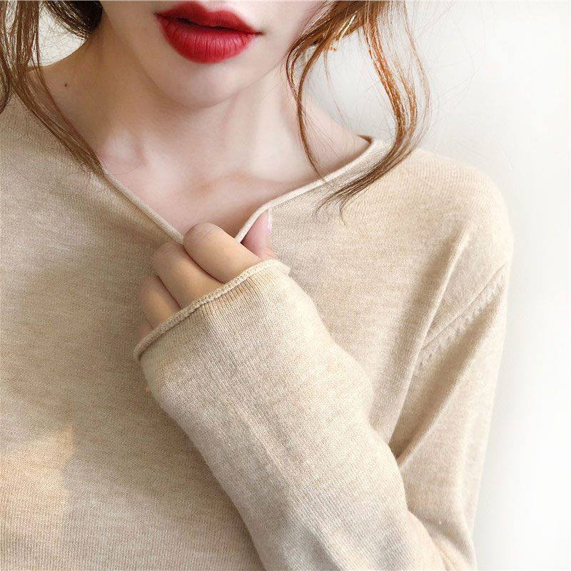 Title 1, Womens Fashion V-neck Knit Thin Long-sleeved T...