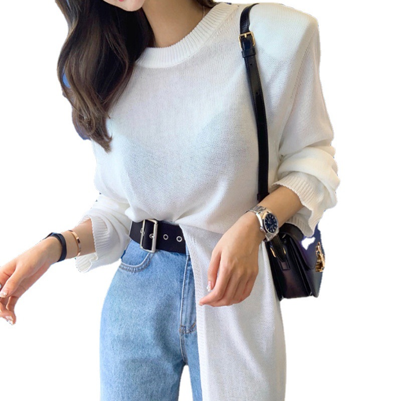 Long Knitted T-shirt Thin Sweater Round Neck Loose