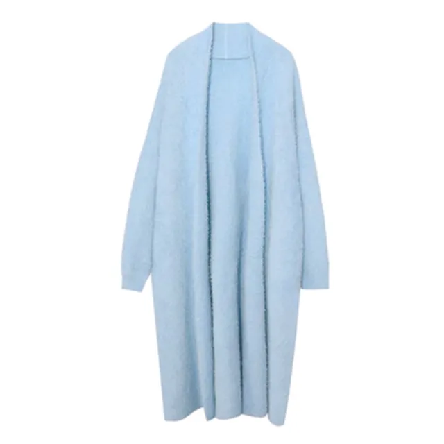 Soft Long Cardigan Coat, Trendy Leisure Warm Sweater, Basic Cozy Soft Daily Outfit, Office Wear Sweater, Cozy Knitted Retro Outfit Sky Blue - Shop at LoveMi
