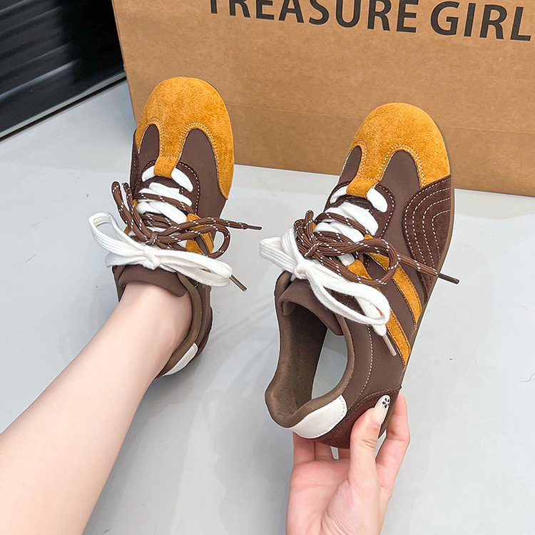 Women's Retro Spliced Lace-Up German Trainers, New 2026 Spring & Autumn Thin-Sole Racing Style Sports Casual Shoes