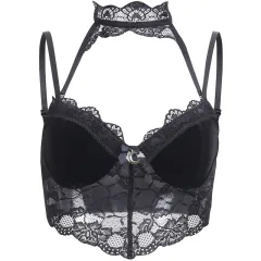 European And American Lace Hollow Deep V Suspenders Women - Black - View 1