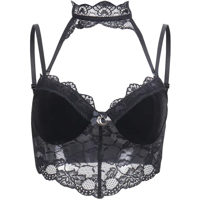 European And American Lace Hollow Deep V Suspenders Women Black - Shop at LoveMi