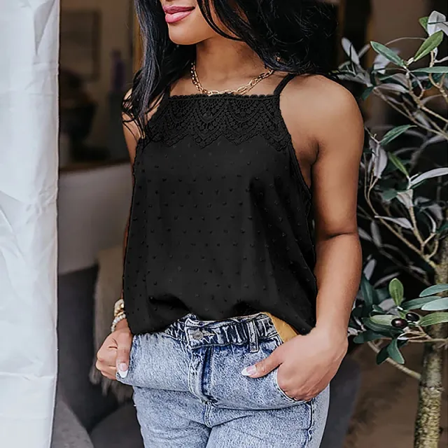 Summer New Solid Color Lace Stitching Casual Women's Top Camisole Women's Black - Shop at LoveMi