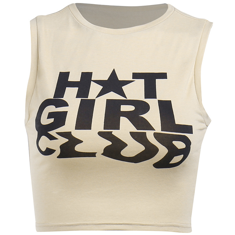 Title 2, Letter Print Sleeveless Short T-shirt Vest For ...