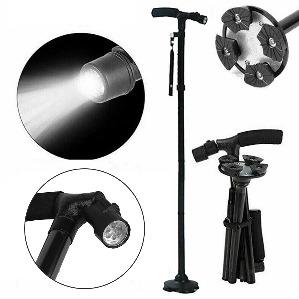 Folding LED Walking Stick Cane With Flashlight For Senior
