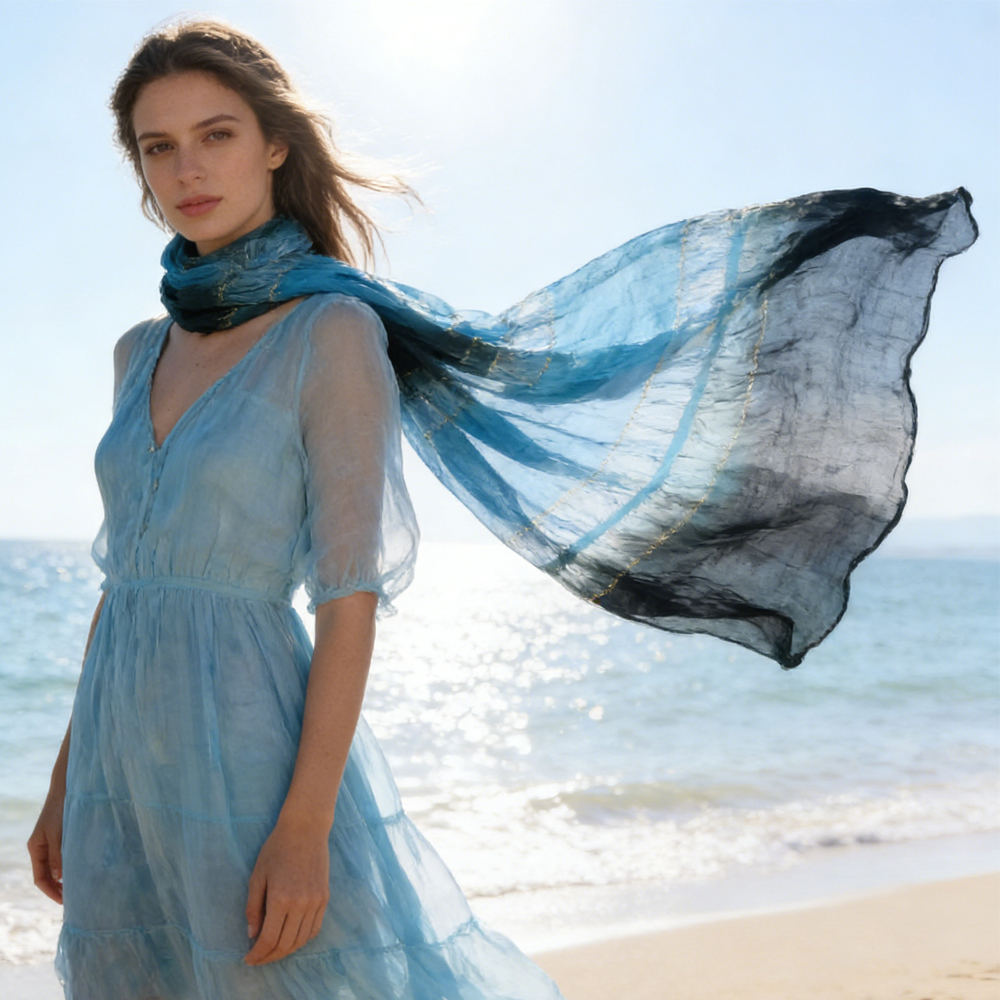 2pcs Shimmer Skinny Scarf,Trendy Narrow Cut,Iridescent Turquoise Hue,Office Appropriate Subtlety For Women Men