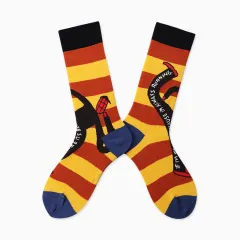 Abstract Pattern Couples Sports Cotton Mid Tube Socks - Black Red And Yellow Dance - View 1