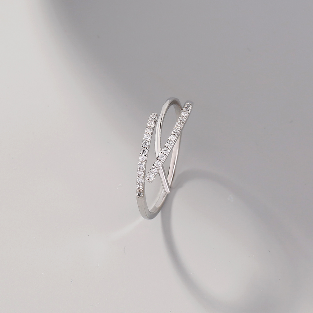 Fashionable imitation platinum brass with zircon adjustable opening cross ring