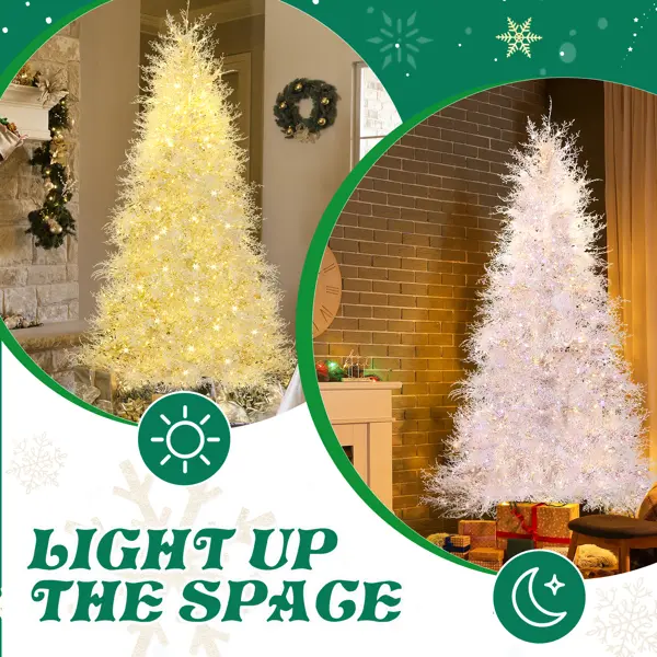 7 FT Artificial Christmas Tree With 400 Lights Stepless Dimming, 3 Color Modes, Hinged Xmas Pine Tree With 1218 Branch Tips For Holiday Party Office Home, White