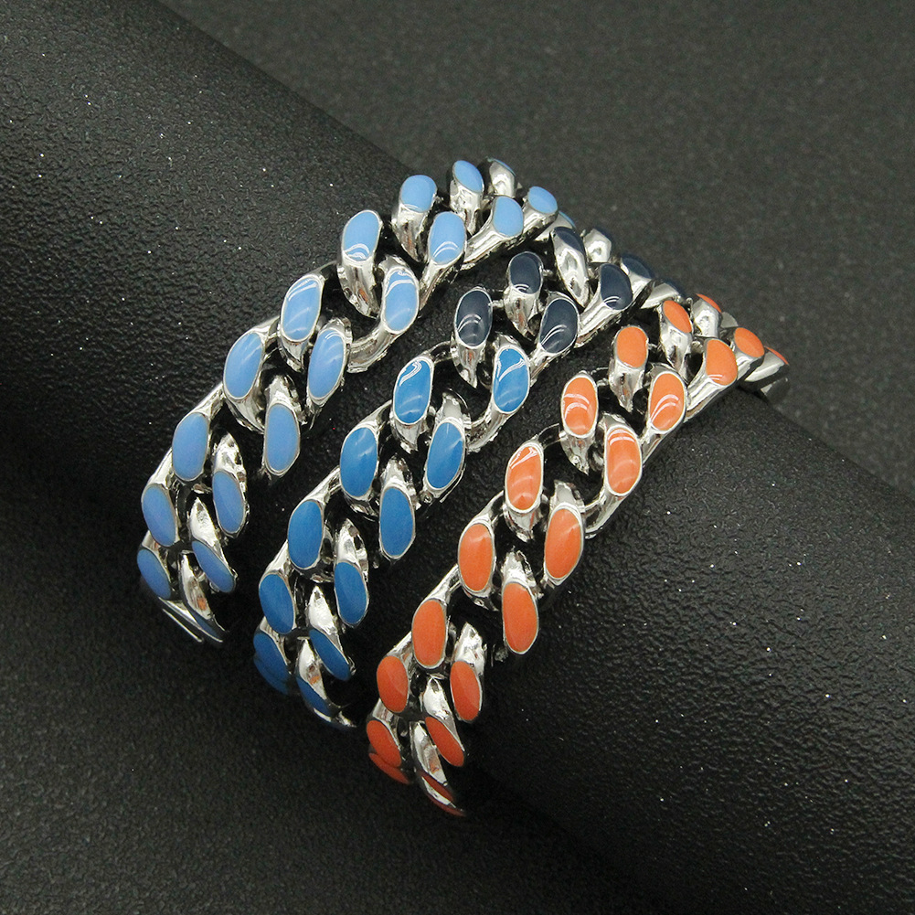 European And American Colorful Oil Drop Stitching Cuban Chain Necklace Accessories