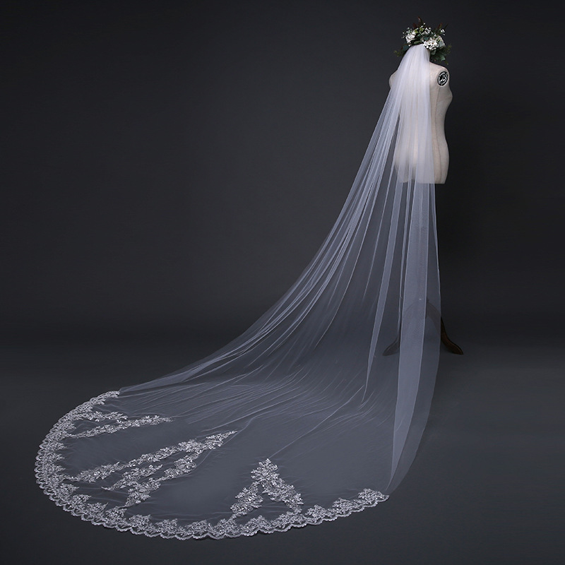 New Simple Embroidery Lace Trim Applique Wedding Lace Veil Cathedral Lace Mantilla — image 1