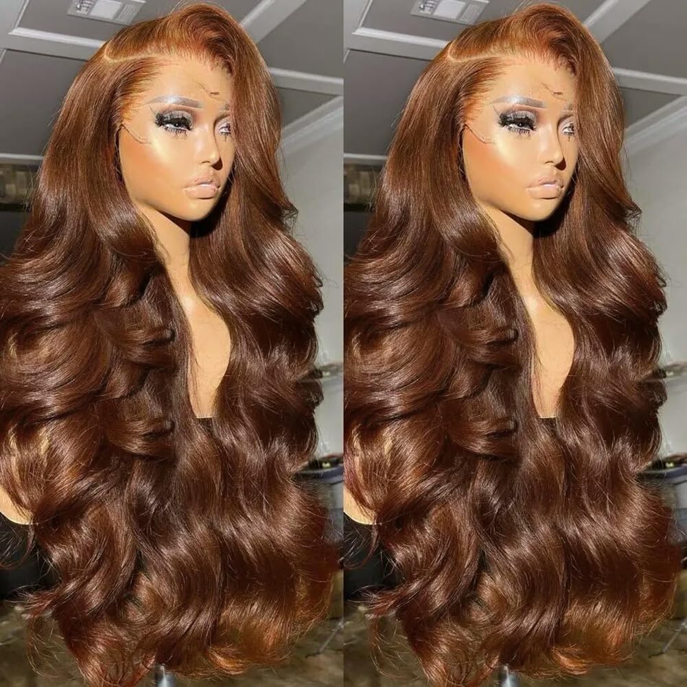 Chocolate Brown 13x4 Lace Front Wig Human Hair Color 4 Body Wave Density — foto 5