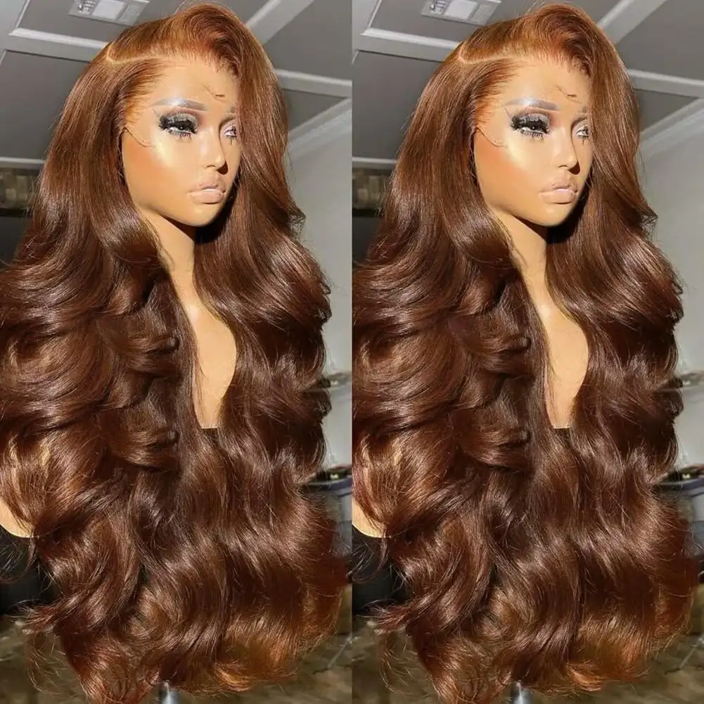 Chocolate Brown 13x4 Lace Front Wig Human Hair Color 4 Body Wave Density