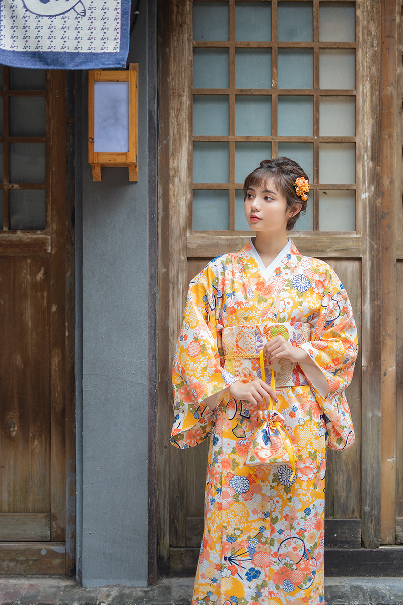 Moonlight Kimono Yellow Fan Retro Style Women's Bright Dress