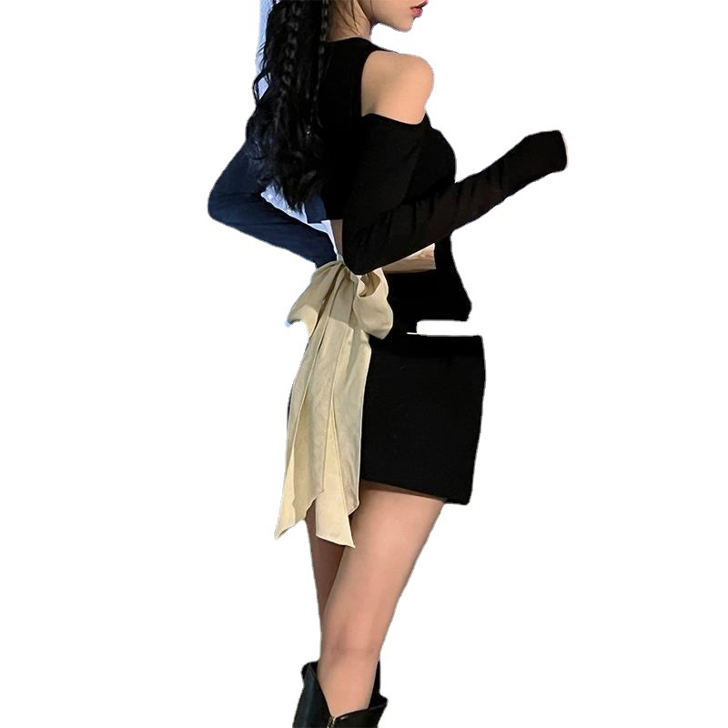 Off-Waist Knit Bow Short Dress, picture 2 of 7