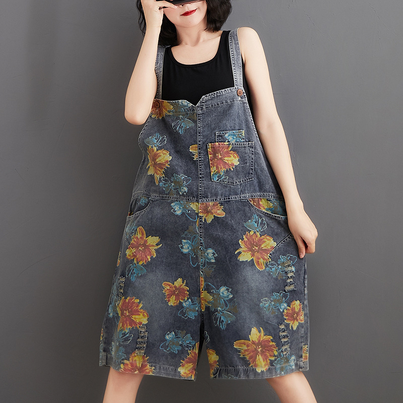 Title 5, Casual Oversized Denim Printed And Washed Overa...