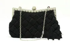 Diamond Bridal Clutch Bag Fold Dress Female Cloth Bag - Black - View 1