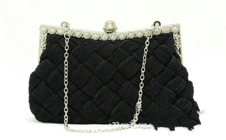 Diamond Bridal Clutch Bag Fold Dress Female Cloth Bag - Black