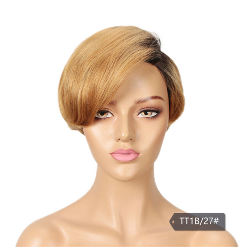 Wig Short Hand Woven Lace Color Real Hair Headgear Women Yellow - Shop at LoveMi