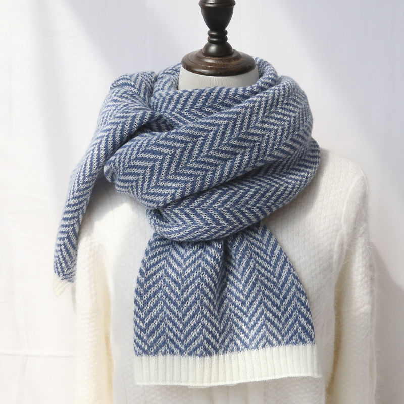 Faux Cashmere Contrast Herringbone Knit Scarf