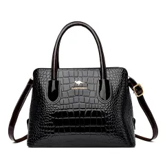 Women's Crossbody Shoulder Bag Patent Leather Glossy - Black - View 1