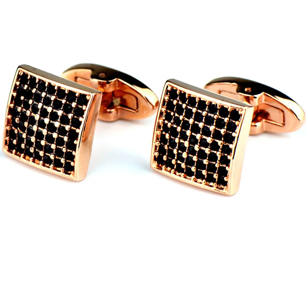 Full Diamond Precision White Cufflinks Rose Gold French