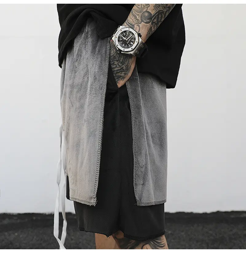 Velvet Double Layer Stitching Loose Drawstring Shorts