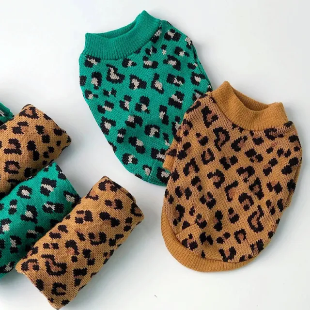 Knitted Dog Leopard print Sweater Small Dog Pet Dog Cat Clothes Yellow Leopard Print - Shop at LoveMi