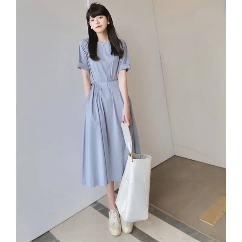Women's Temperament Waist-controlled Slimming Thin-style Blue Dress