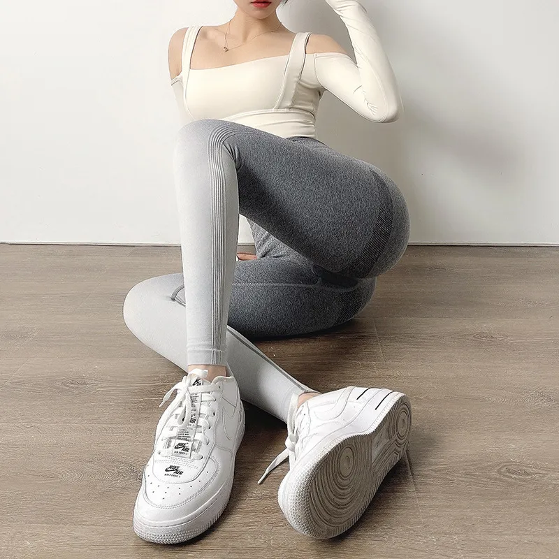 High Waist Running Fast Drying Fitness Pants For Girls - Grey White