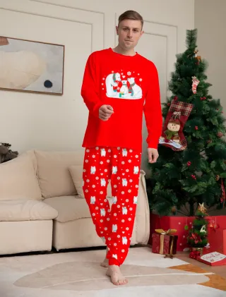 Two Piece Family Home Clothes In Autumn And Winter - Red