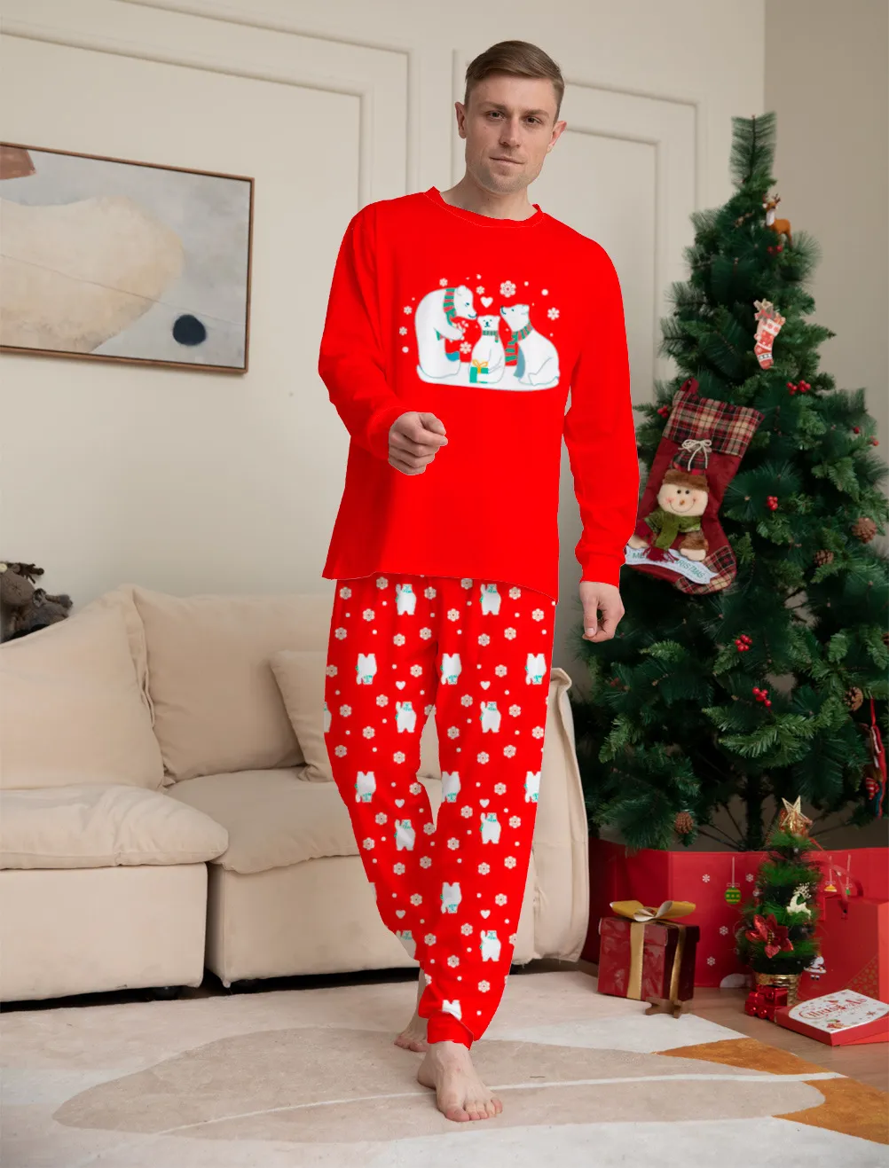 Two Piece Family Home Clothes In Autumn And Winter - Red