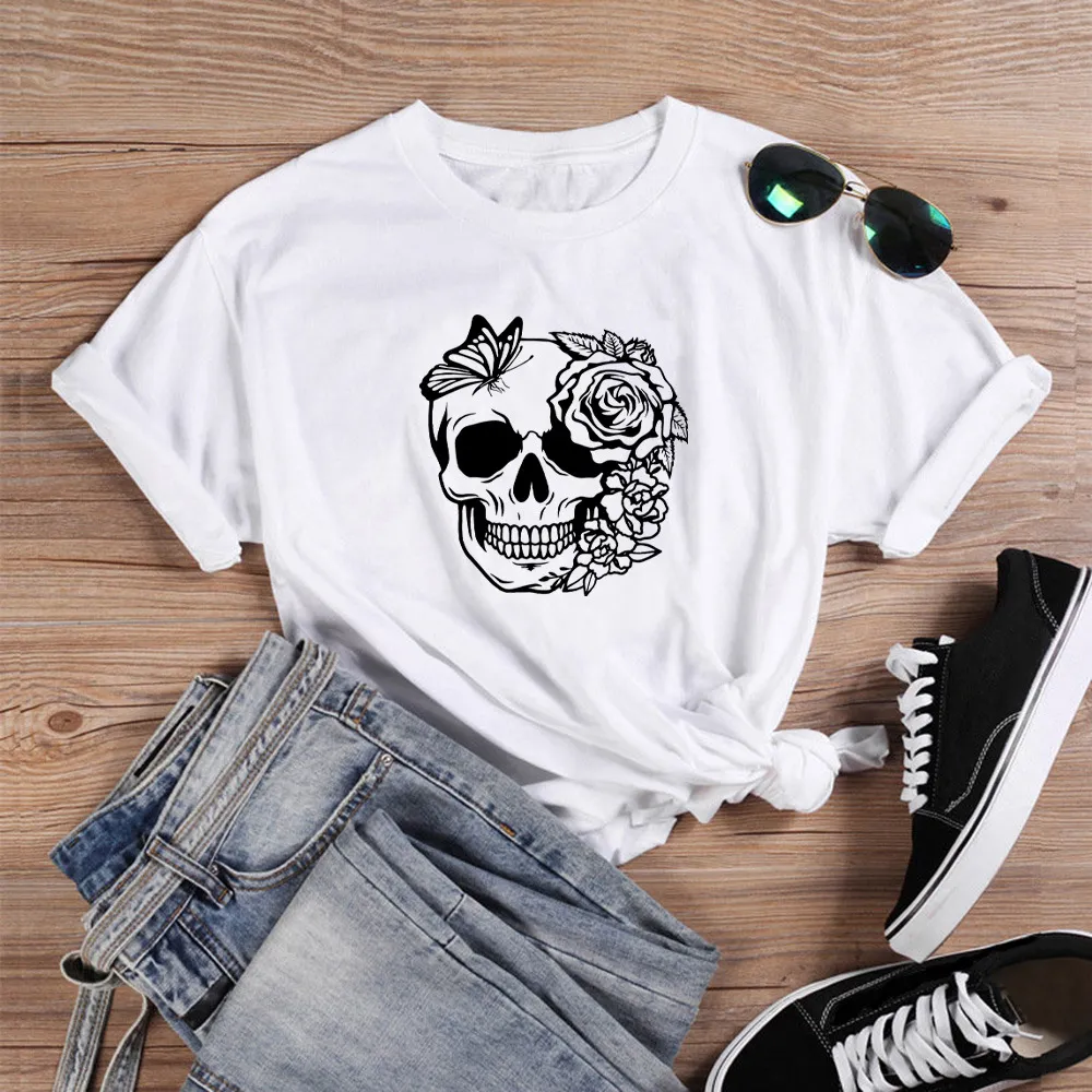 Women's Fashion Print Letter Short Sleeve Top - Whiteblack