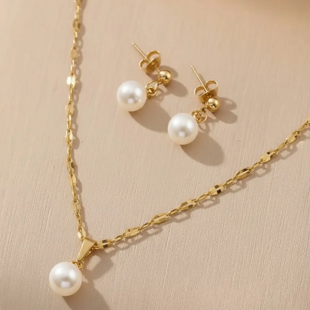 Women Simulated Pearl Jewelry Set Sparkling Chain