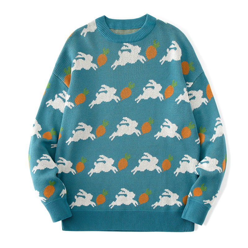 Fashion Loose Rabbit Carrot Print Top Crew Neck Knit Sweater