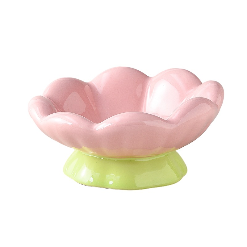 Ceramic Raised Cat Bowl, Pink Elevated Food Bowls For Food And Water Protecting Spine And Whisker Friendly, Tulip Shape Cute Pet Feeder Dish For Indoor Cats And Small Dogs 4