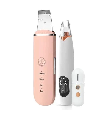 The New Ultrasonic Facial Cleanser Peeling Machine Removes Facial Blackheads Pink 3Pieces Set - Shop at LoveMi