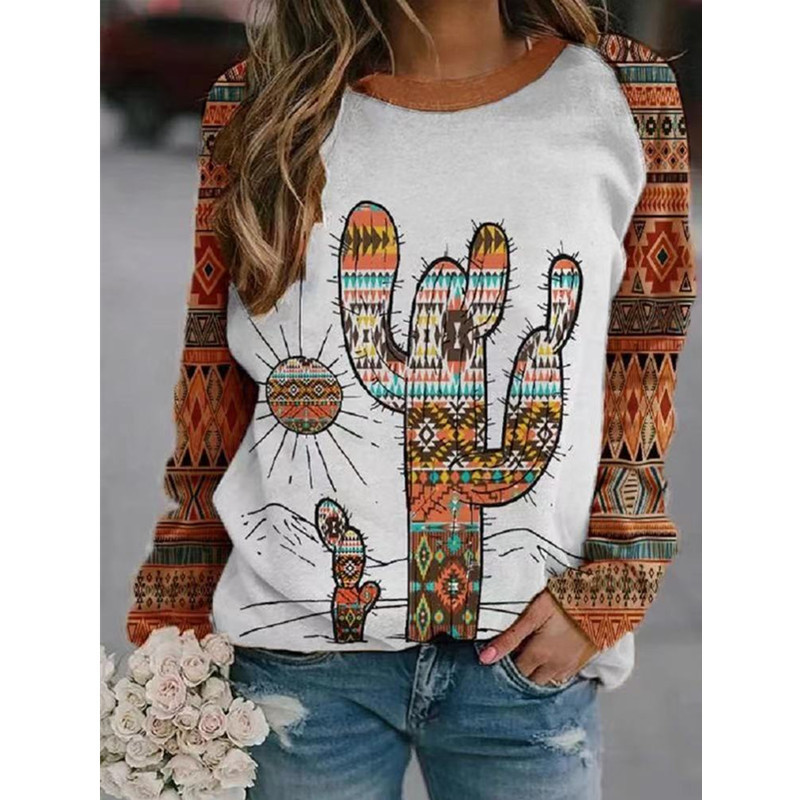Women's Floral Butterfly Animal Print Round Neck Short Long Sleeve Sweatshirt
