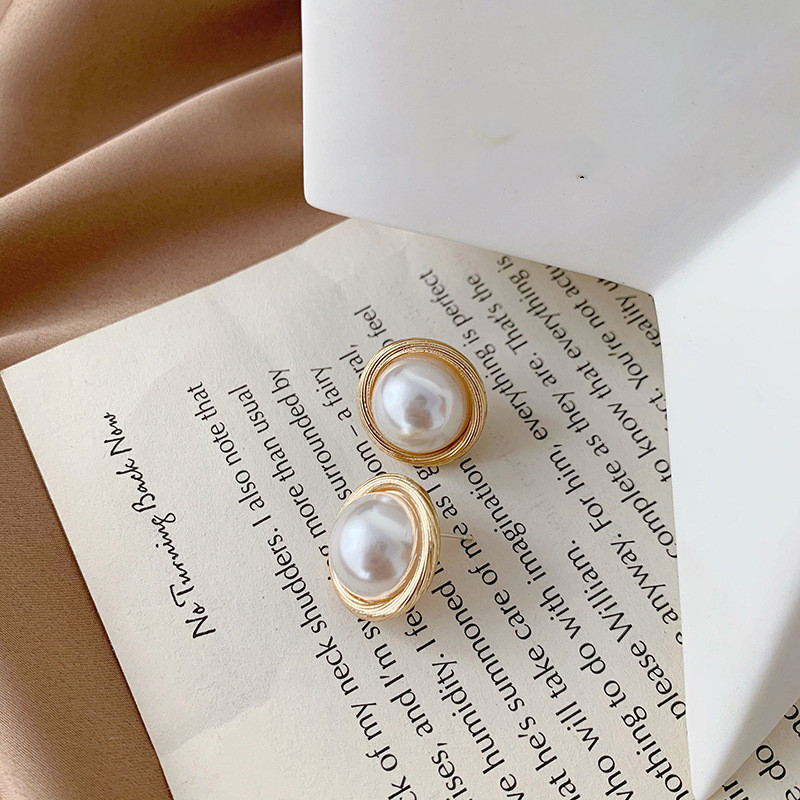 Title 8, Silver Post Pearl Stud Earrings Geometric Round...