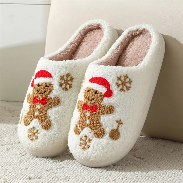 Christmas Snowflake Gingerbread Slippers Winter Indoor Non slip Floor Bedroom Fuzzy House Shoes For Women Home Slippers Gingerbread Man 42To43 - Shop at LoveMi