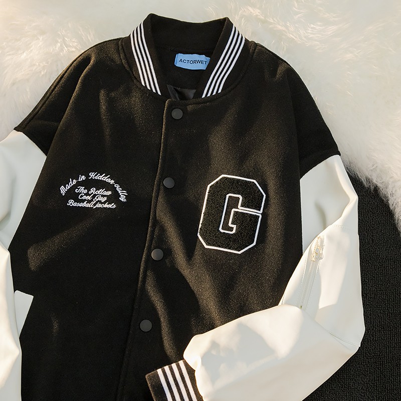 Embroidery Stitching Loose Casual Jacket Black Thickened - Shop at LoveMi