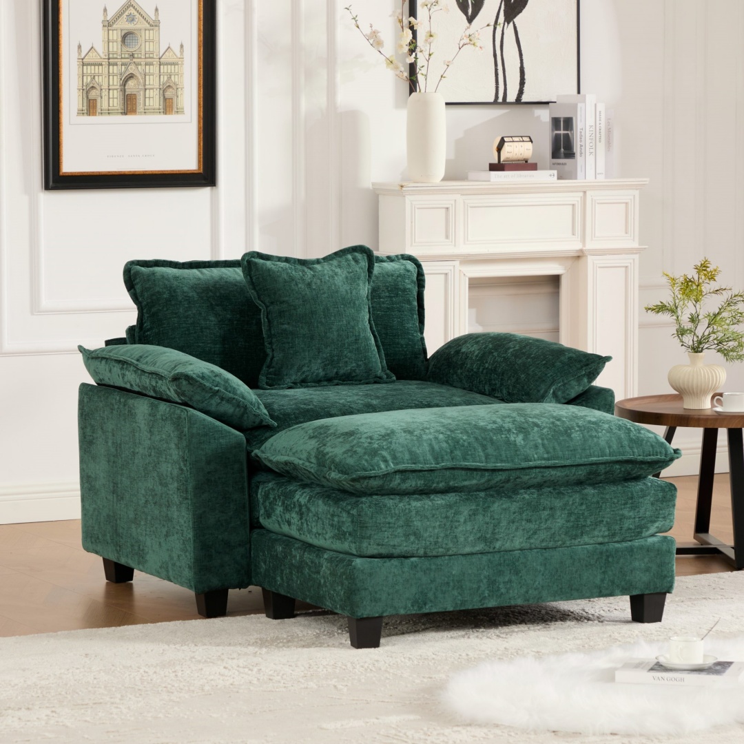 Cloud Sofa Single Seat Ottoman Is Not Included, Modern Sectional Couch, For Living Room Bedroom And Apartment, Comfy Double Layer Upholstered Seat Cushion, Breathable Chenille Fabric, Green