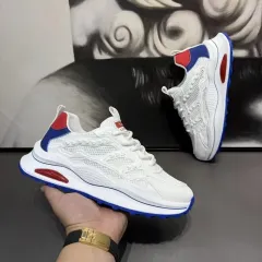 White Laceup Sneakers Fashion Breathable Mesh Flat Shoes Lightweight Versatile Casual Running Walking Shoes - Blue - View 1