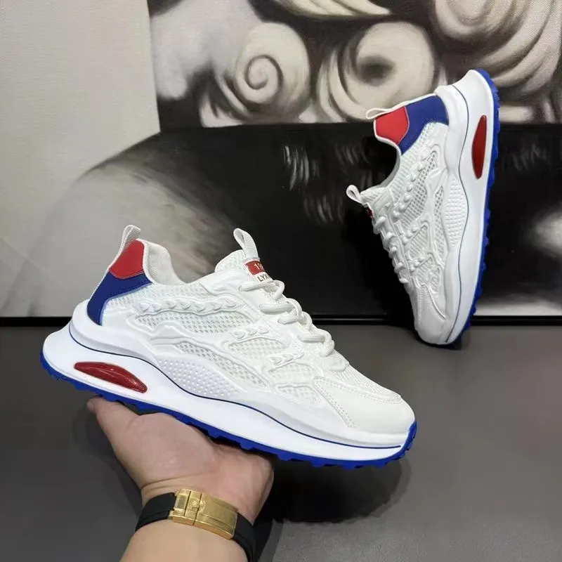 White Laceup Sneakers Fashion Breathable Mesh Flat Shoes Lightweight Versatile Casual Running Walking Shoes - Blue