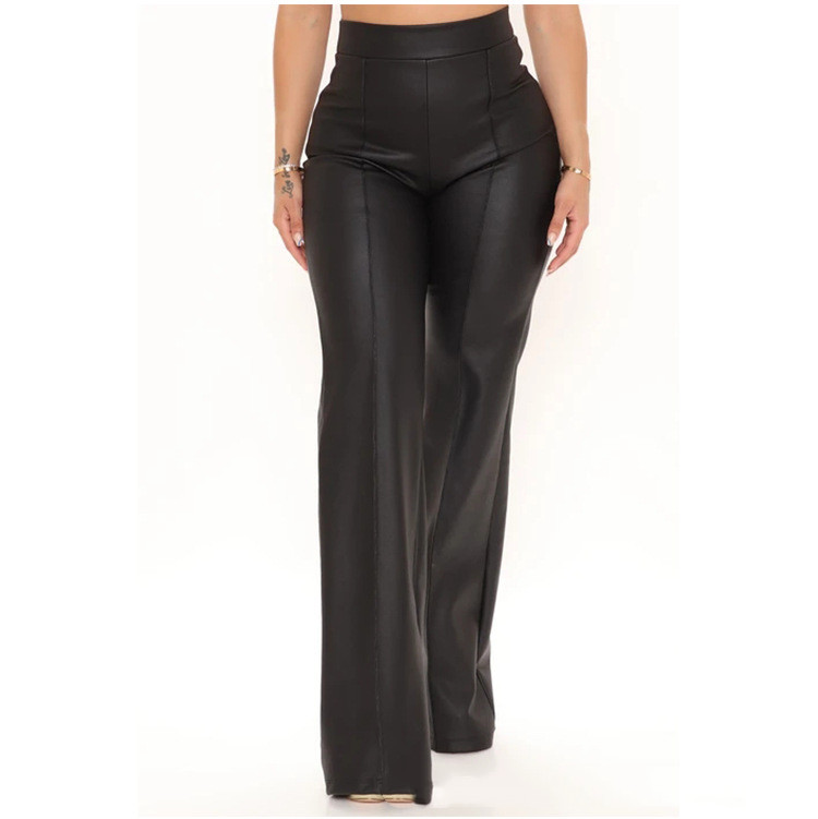 High Waist Loose Women's Faux Leather Black Zipper Leather Pants