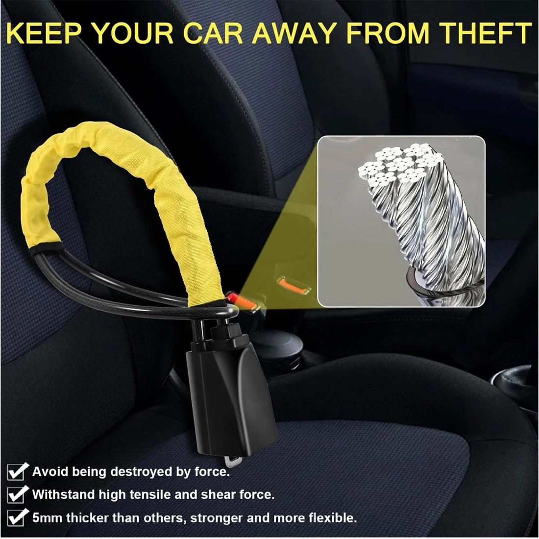 Steering Wheel Lock Anti-Theft Car Security Device Heavy Duty Seat Belt — image 8